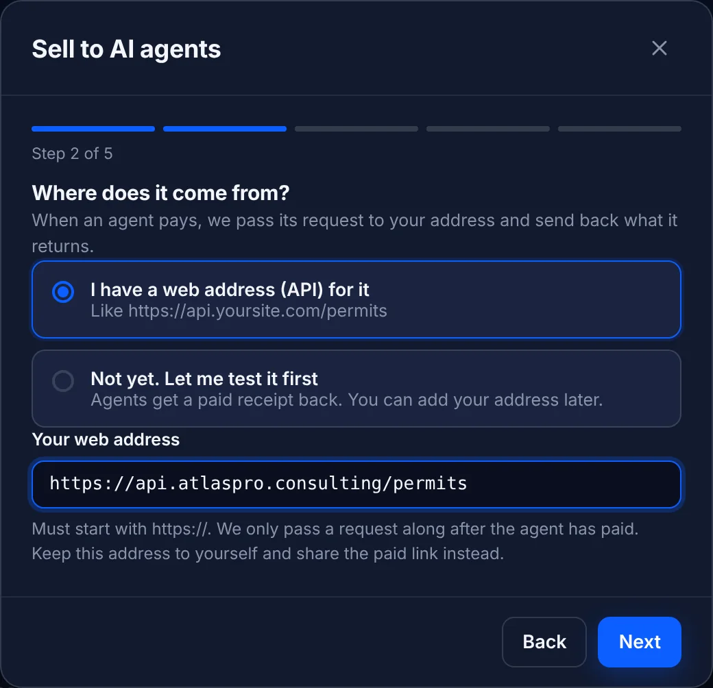 Step 2: where it comes from, your web address or test mode